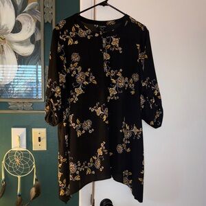 Chic Black and Yellow Floral Blouse